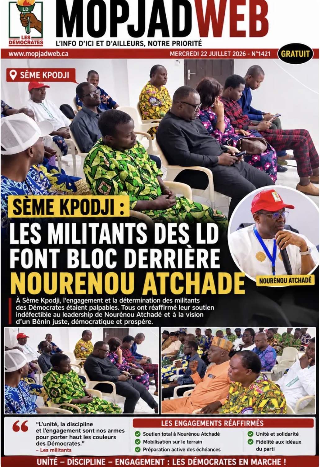 Sèmè-Kpodji : les militants des Démocrates font bloc derrière Nourénou Atchadé