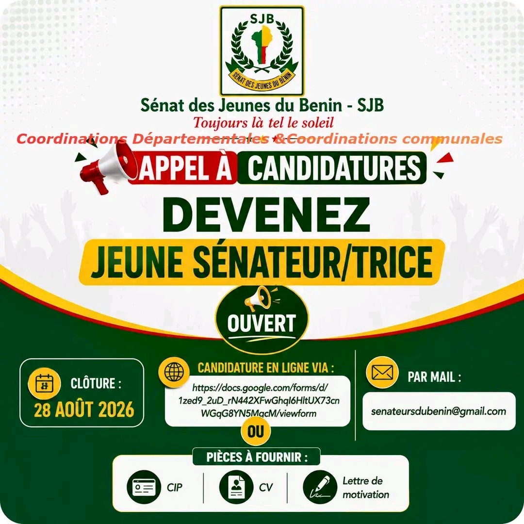 Le Sénat des Jeunes du Bénin recrute des jeunes sénateurs départementaux et communaux